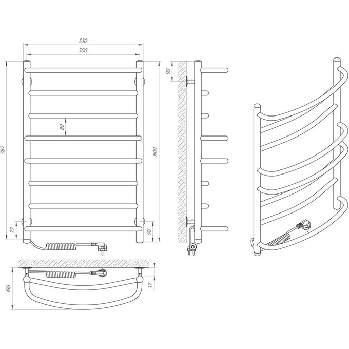 Электрический полотенцесушитель Laris Евромикс П8 73207682 (500x800, хром/белый/черный/золото/бронза, левый, сенсорный, с таймером), Доступные размеры: 500 x 800, Подключение полотенцесушителя: левое, фото 7