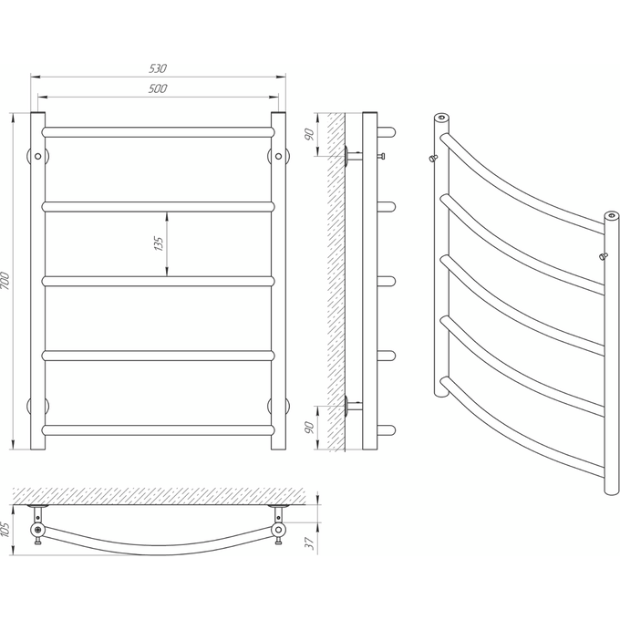 Водяна рушникосушарка Laris Флеш П5 74100008 (500x700, хром/білий/чорний/золото/бронза), фото , изображение 4