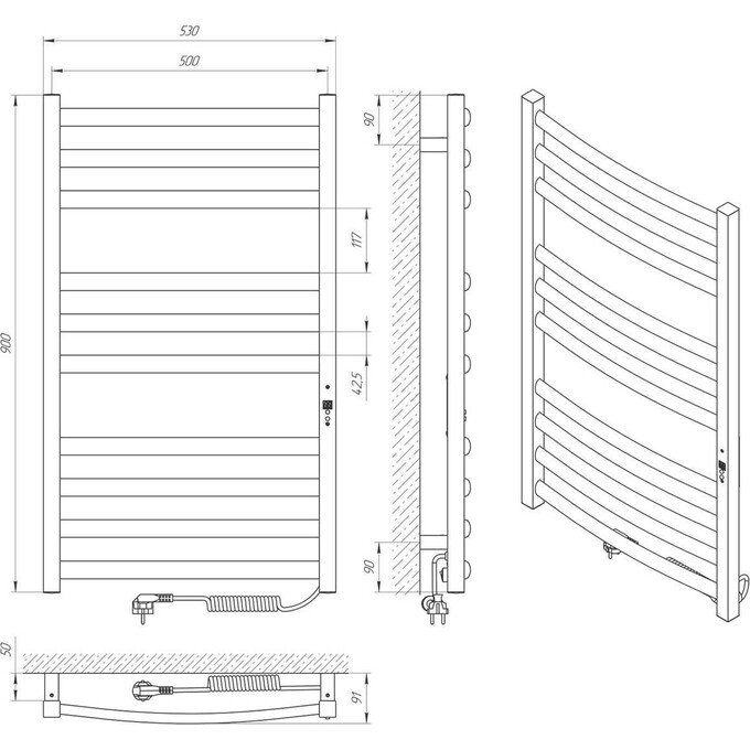 Электрический полотенцесушитель Laris Гранд П10 73207365 (500x900, хром/белый/черный/золото/бронза, правый), фото 6