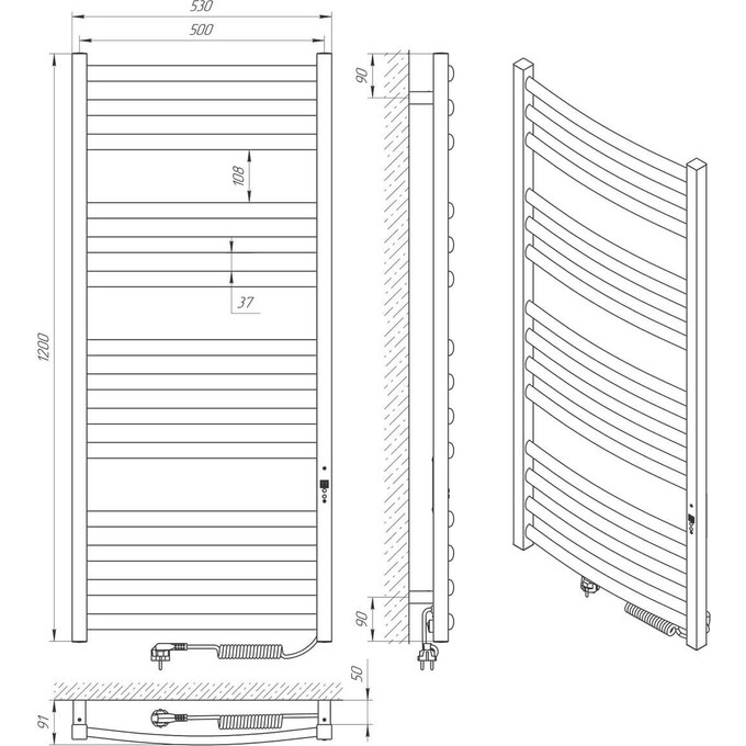 Электрический полотенцесушитель Laris Гранд П14 73207371 (500x1200, хром/белый/черный/золото/бронза, правый), фото 6