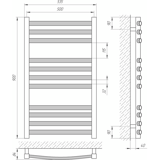Водяной полотенцесушитель Laris Гранд П11 71207601 (500x900, хром/белый/черный/золото/бронза), фото 5