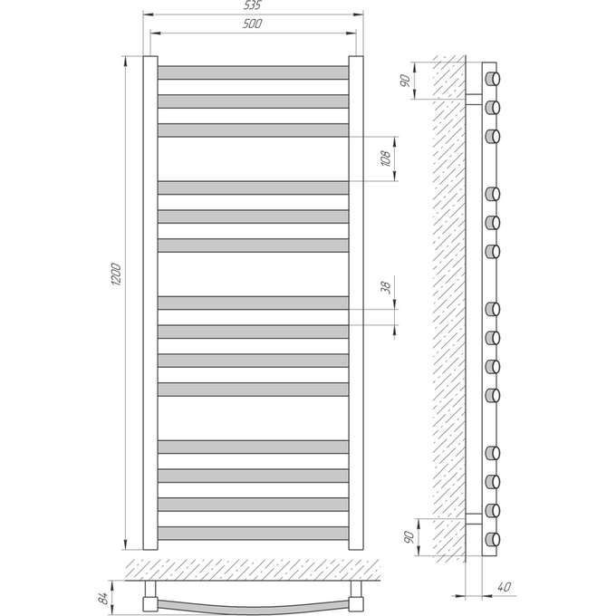 Водяной полотенцесушитель Laris Гранд П14 71207602 (500x1200, хром/белый/черный/золото/бронза), фото 4
