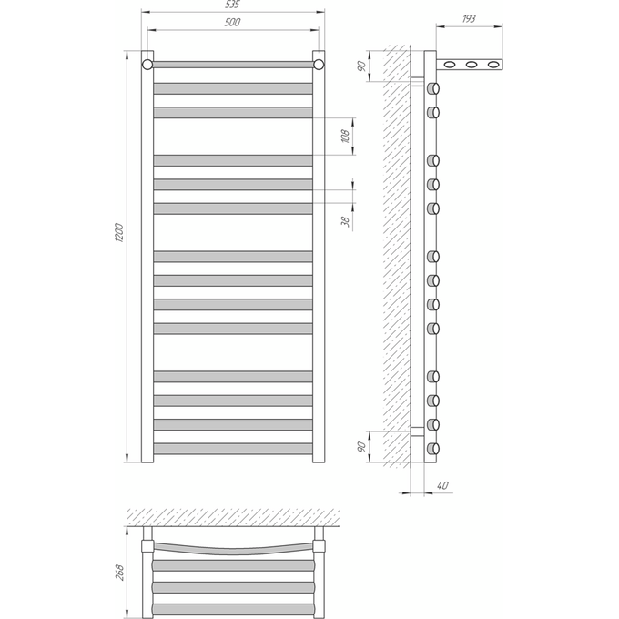 Водяной полотенцесушитель Laris Гранд П14 71207604 (500x1200, хром/белый/черный/золото/бронза, с полкой), фото 3