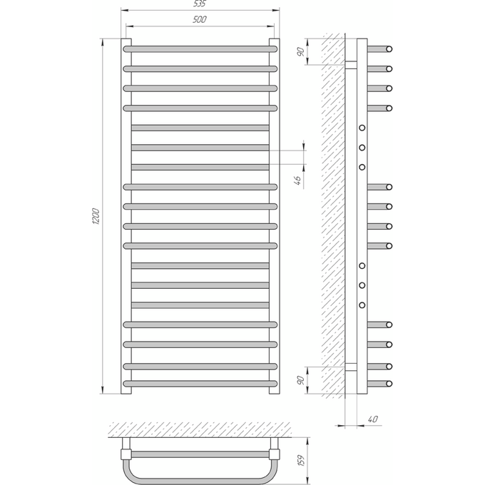 Водяной полотенцесушитель Laris Гермес П18 71207669 (500x1200, хром/белый/черный/золото/бронза), фото 2