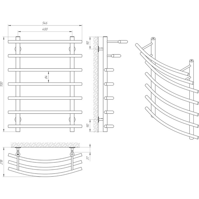 Водяной полотенцесушитель Laris Каскад П7 71207250 (400x700, хром/белый/черный/золото/бронза), фото 6
