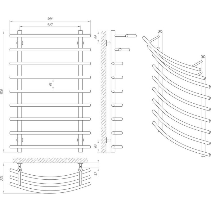 Водяной полотенцесушитель Laris Каскад П9 71207251 (450x900, хром/белый/черный/золото/бронза), фото 5