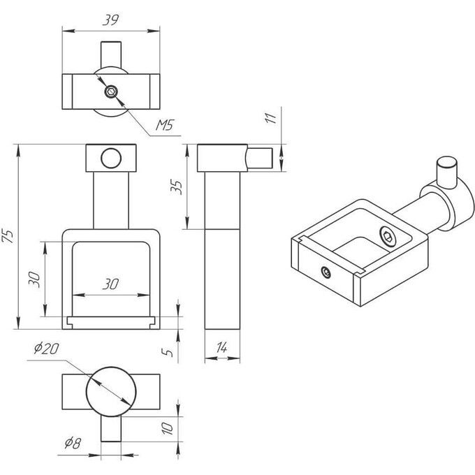 Крючок для полотенцесушителя Laris ВКР-11 Кватро 71401081 (нержавеющая сталь, на стойку 30 мм), фото 2