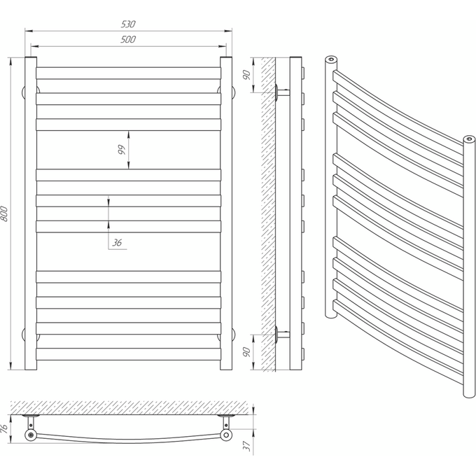Водяной полотенцесушитель Laris Кватро Классик П10 71207568 (500x800, хром/белый/черный/золото/бронза), фото 5