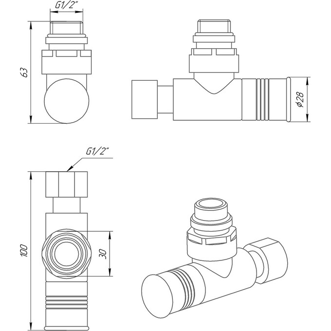 Кран угловой для полотенцесушителя Laris Luxon LX-4702 71401062 (1/2"x1/2", хром/белый/черный/золото/бронза), фото 6