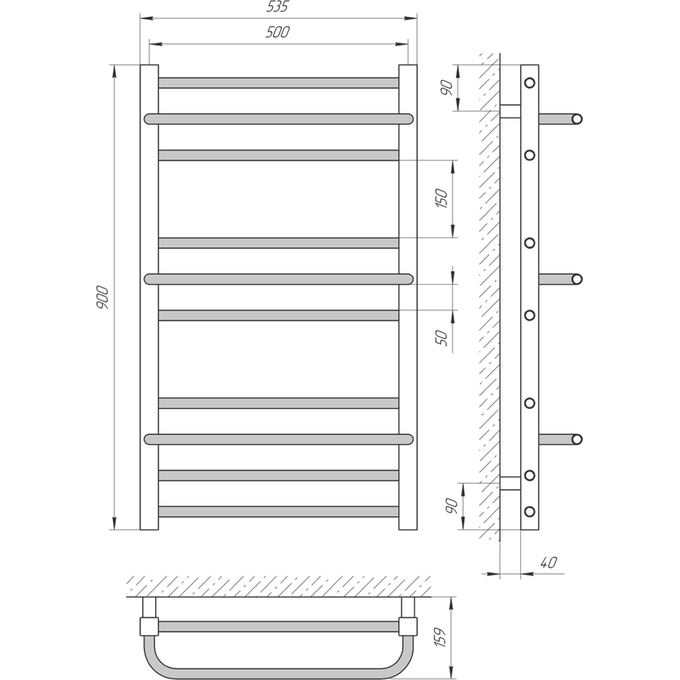 Водяна рушникосушарка Laris Ніка П10 71207674 (500x900, хром/білий/чорний/золото/бронза), фото , изображение 5
