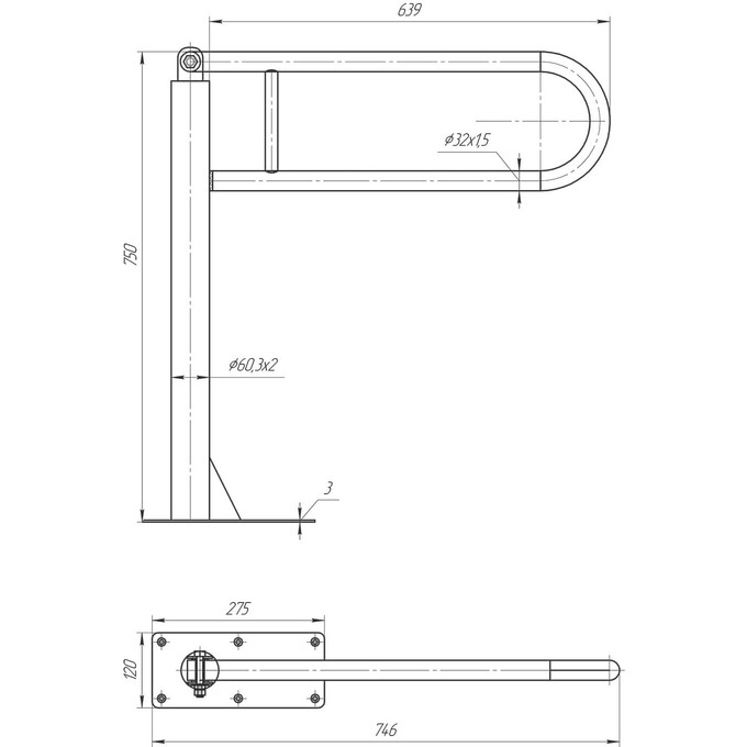 Поручень Laris 42002000 (підлоговий, відкидний), фото , изображение 7