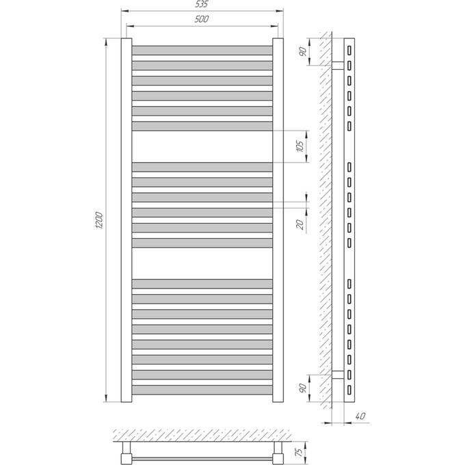 Водяной полотенцесушитель Laris Солар П20 71207680 (500x1200, хром/белый/черный/золото/бронза), фото 4