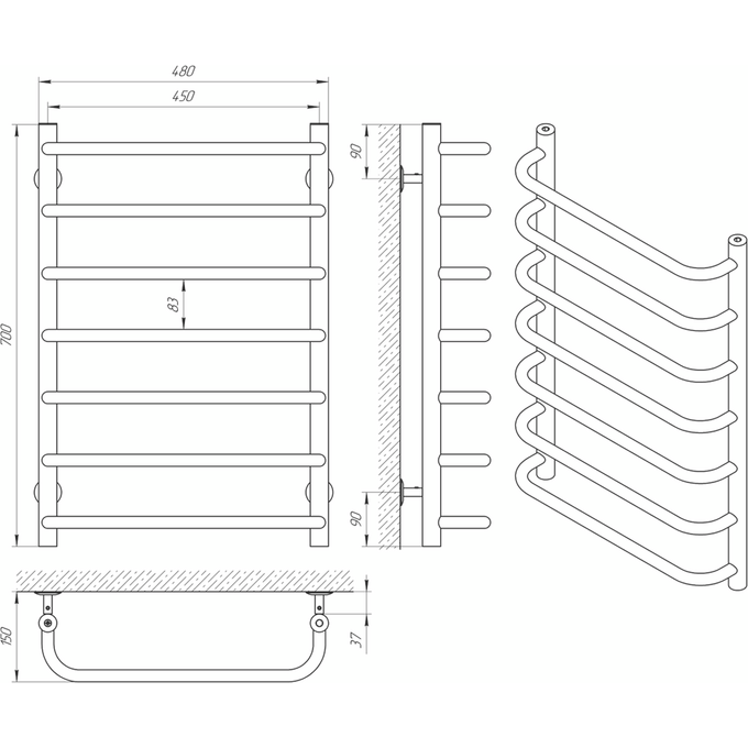 Водяной полотенцесушитель Laris Стандарт П7 71207062 (450x700, хром/белый/черный/золото/бронза), фото 5