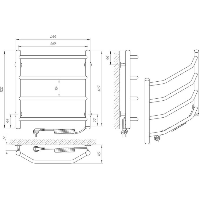 Электрический полотенцесушитель Laris Виктория П4 73207013 (450x500, хром/белый/черный/золото/бронза, правый), фото 7