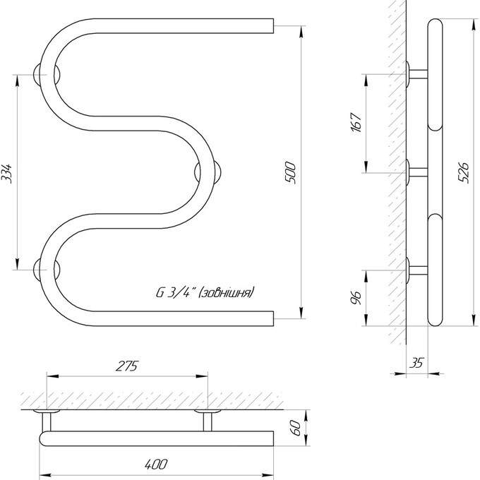 Водяной полотенцесушитель Laris Змеевик 25 РС3 71207170 (400x500, 3/4"), фото 4