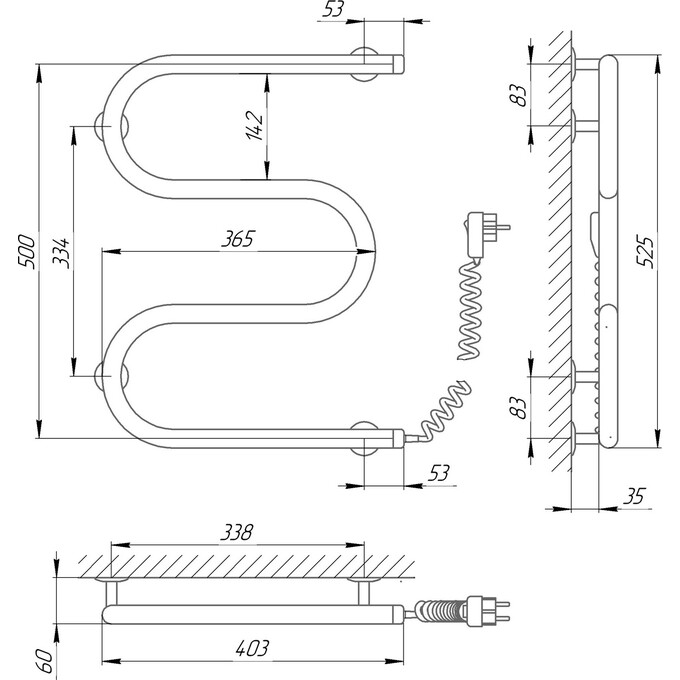 Электрический полотенцесушитель Laris Змеевик 25 РС3 73207031 (400x500, правый), фото 4