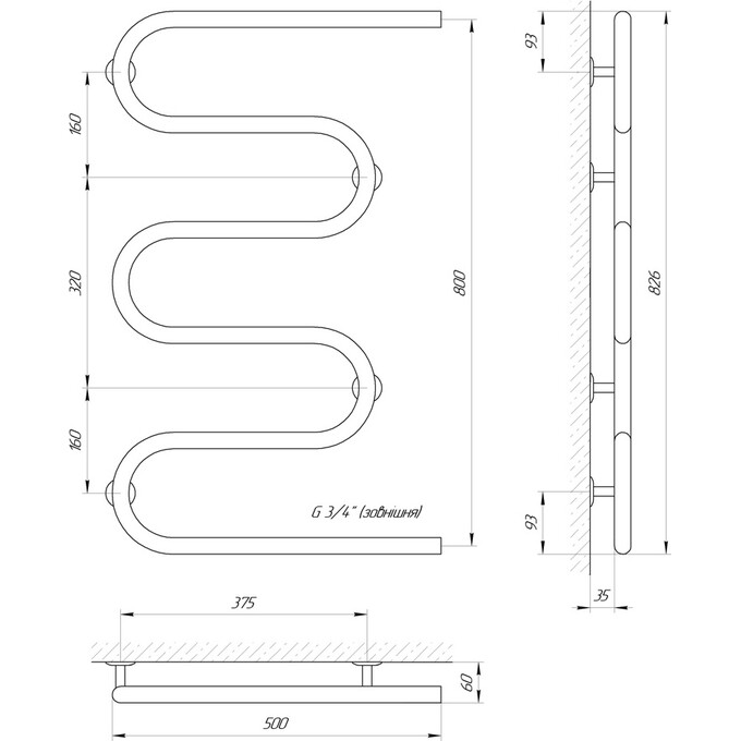 Водяной полотенцесушитель Laris Змеевик 25 РС5 71207189 (500x800, 3/4"), фото 6