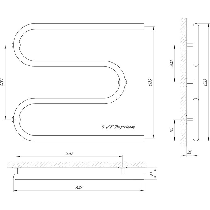 Водяной полотенцесушитель Laris Змеевик 30 РС3 71207228 (700x600), фото 4