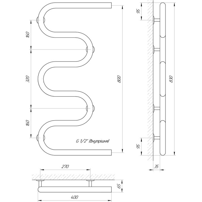 Водяной полотенцесушитель Laris Змеевик 30 РС5 71207234 (400x800), фото 5