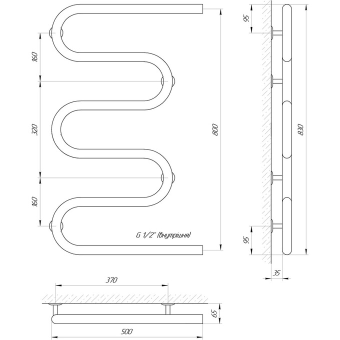 Водяной полотенцесушитель Laris Змеевик 30 РС5 71207236 (500x800), фото 4
