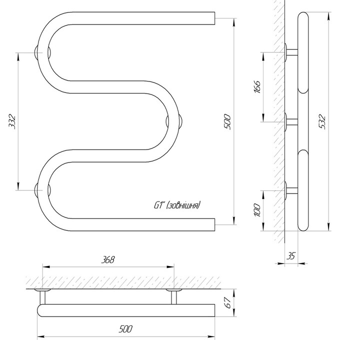 Водяной полотенцесушитель Laris Змеевик 32 РС3 71207200 (500x500, 1"), фото 5