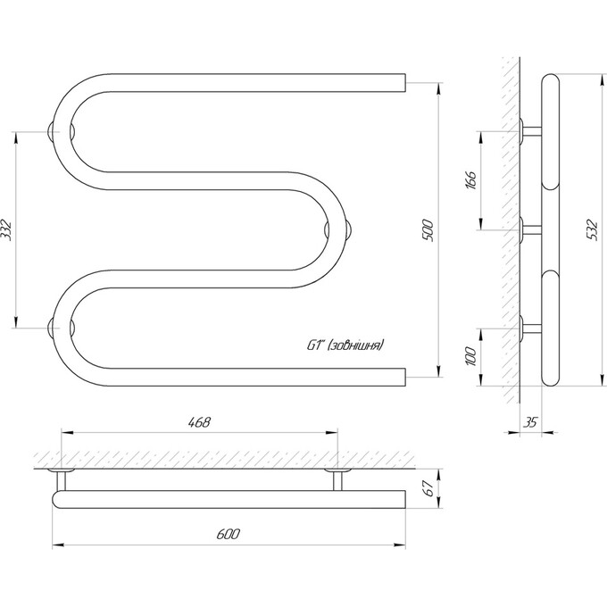 Водяной полотенцесушитель Laris Змеевик 32 РС3 71207203 (600x500, 1"), фото 5