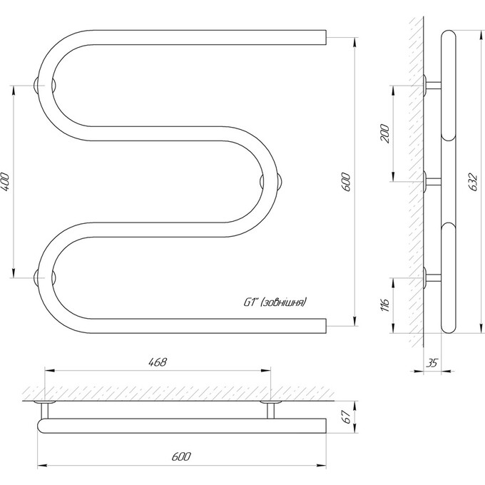 Водяной полотенцесушитель Laris Змеевик 32 РС3 71207220 (600x600, 1"), фото 5