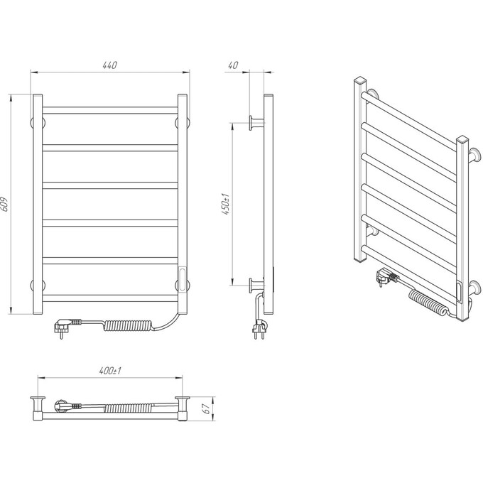 Электрический полотенцесушитель Laris Зебра Альфа ЧК6 R3 77700068 (400x600, белый глянцевый, правый, с таймером), Доступные размеры: 400 x 600, Цвет производителя: белый глянец, Подключение полотенцесушителя: правое, фото 6