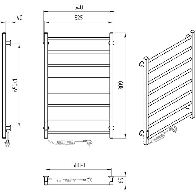 Электрический полотенцесушитель Laris Зебра Альфа ЧК8 R3 77700073 (500x800, белый глянцевый, левый, с таймером), Доступные размеры: 500 x 800, Цвет производителя: белый глянец, Подключение полотенцесушителя: левое, фото 6