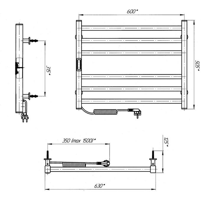 Электрический полотенцесушитель Laris Зебра Альфа-25 ЧК(Ч)6 R3 73207759 (600x500, черный матовый, левый, с таймером), Доступные размеры: 600 x 500, Цвет производителя: черный матовый, Подключение полотенцесушителя: левое, фото 6