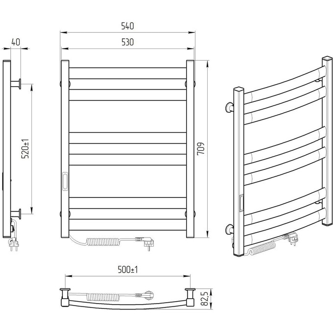 Электрический полотенцесушитель Laris Зебра Атлант ЧКЧ6 R3 73207619 (500x700, черный матовый, левый, с таймером), Доступные размеры: 500 x 700, Цвет производителя: черный матовый, Подключение полотенцесушителя: левое, фото 7