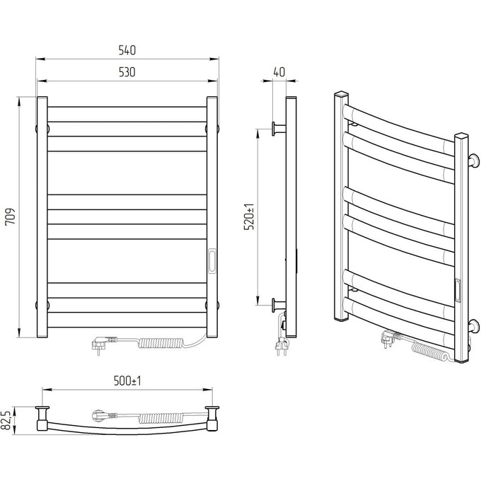 Электрический полотенцесушитель Laris Зебра Атлант ЧК6 R3 77700097 (500x700, белый матовый, правый, с таймером), Доступные размеры: 500 x 700, Цвет производителя: белый матовый, Подключение полотенцесушителя: правое, фото 6