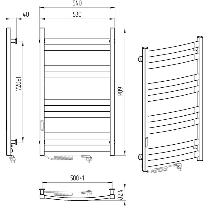 Электрический полотенцесушитель Laris Зебра Атлант ЧК8 R3 77700098 (500x900, белый матовый, левый, с таймером), Доступные размеры: 500 x 900, Цвет производителя: белый матовый, Подключение полотенцесушителя: левое, фото 6