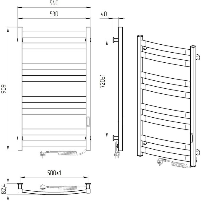 Электрический полотенцесушитель Laris Зебра Атлант ЧК8 R3 77700099 (500x900, белый матовый, правый, с таймером), Доступные размеры: 500 x 900, Цвет производителя: белый матовый, Подключение полотенцесушителя: правое, фото 6