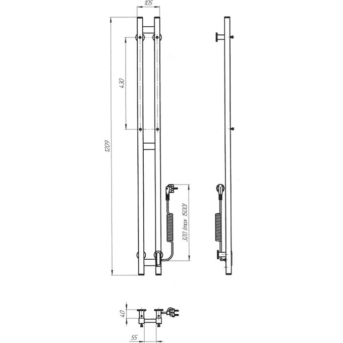 Электрический полотенцесушитель Laris Зебра Дует ЧК3 R3 77700089 (80x1200, белый глянцевый, правый, с таймером), фото 6