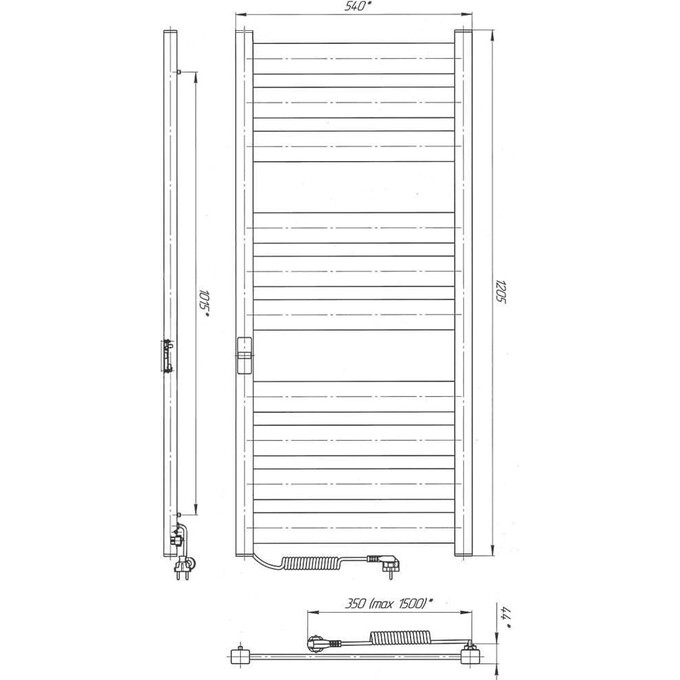 Электрический полотенцесушитель Laris Зебра Гефест Премиум ЧК10 75201079 (500x1200, белый матовый, левый), фото 7