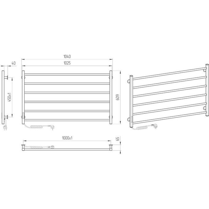 Электрический полотенцесушитель Laris Зебра Горизонт ЧК6 R3 77700080 (1000x600, белый глянцевый, левый, с таймером), фото 6
