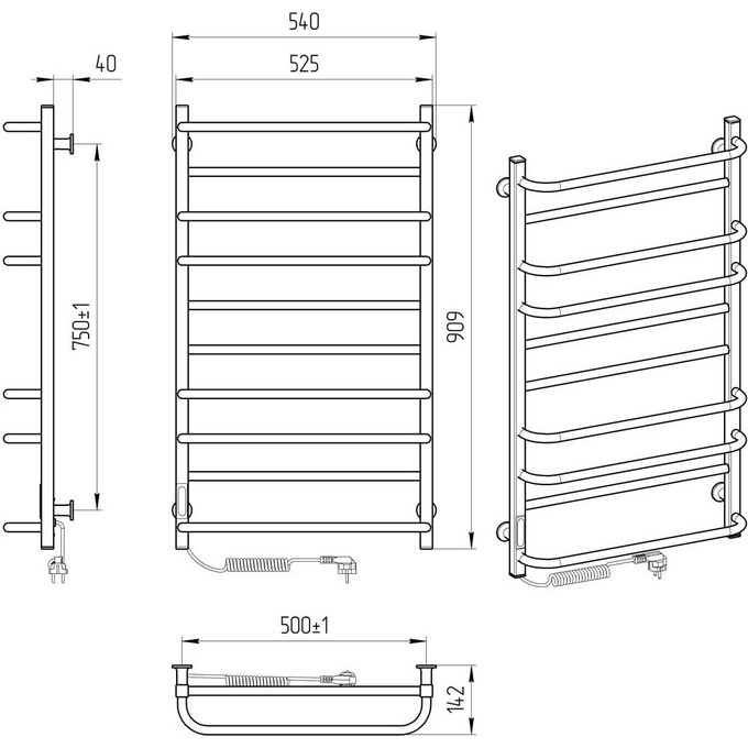 Электрический полотенцесушитель Laris Зебра Комфорт ЧК10 R3 77700090 (500x900, белый глянцевый, левый, с таймером), Доступные размеры: 500 x 900, Цвет производителя: белый глянец, Подключение полотенцесушителя: левое, фото 6