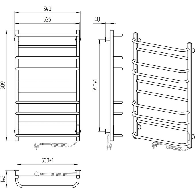 Электрический полотенцесушитель Laris Зебра Комфорт ЧК10 R3 77700091 (500x900, белый глянцевый, правый, с таймером), Доступные размеры: 500 x 900, Цвет производителя: белый глянец, Подключение полотенцесушителя: правое, фото 6