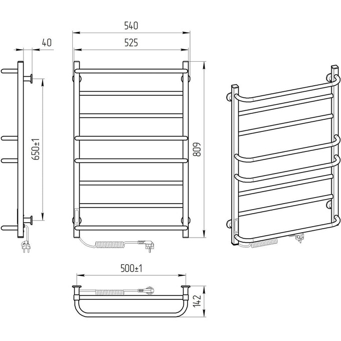 Електрична рушникосушарка Laris Зебра Комфорт ЧК8 R3 77700094 (500x800, біла глянсова, ліва, з таймером), Доступні розміри: 500 x 800, Колір виробника: білий глянець, Підключення рушникосушарки: ліве, фото , изображение 6
