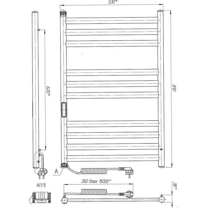 Электрический полотенцесушитель Laris Кватро П10 73207656 (500x800, хром/белый/черный/золото/бронза, левый, сенсорный, с таймером), фото 6