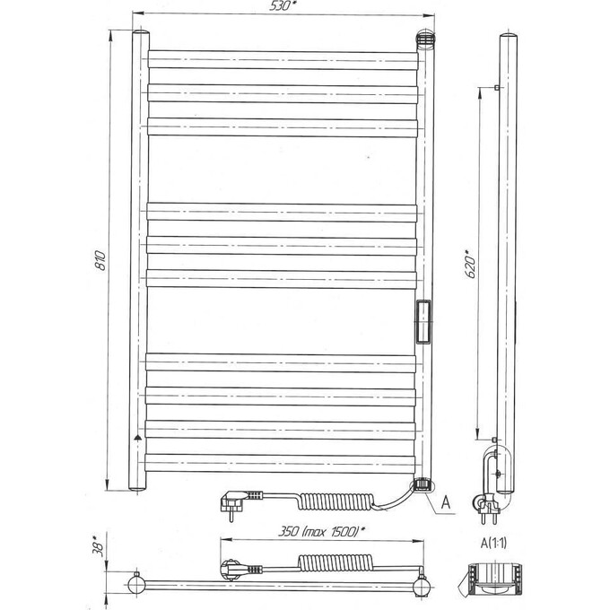 Электрический полотенцесушитель Laris Кватро П10 73207657 (500x800, хром/белый/черный/золото/бронза, правый, сенсорный, с таймером), фото 6