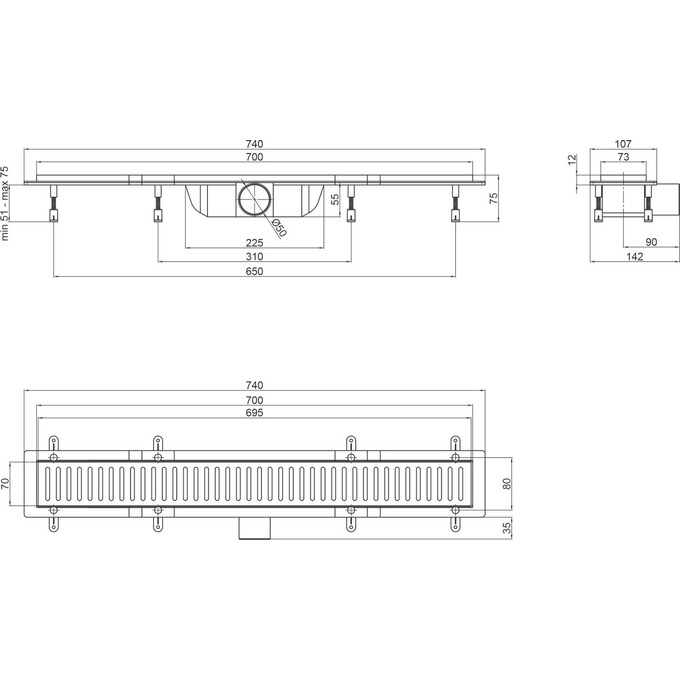 Трап для душу Qtap Dry FA304-700 (QTDRYFA304700, 700 мм, сірий/хром), фото , изображение 6