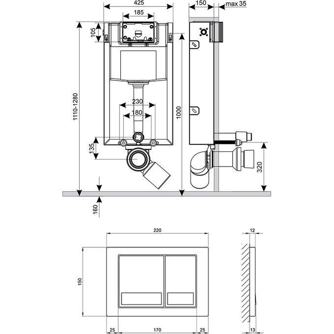 Система инсталляции для унитаза Qtap Nest ST QT0133M425M06029SAT 4 в 1 (клавиша смыва, звукоизоляционная прокладка, крепление), фото 9