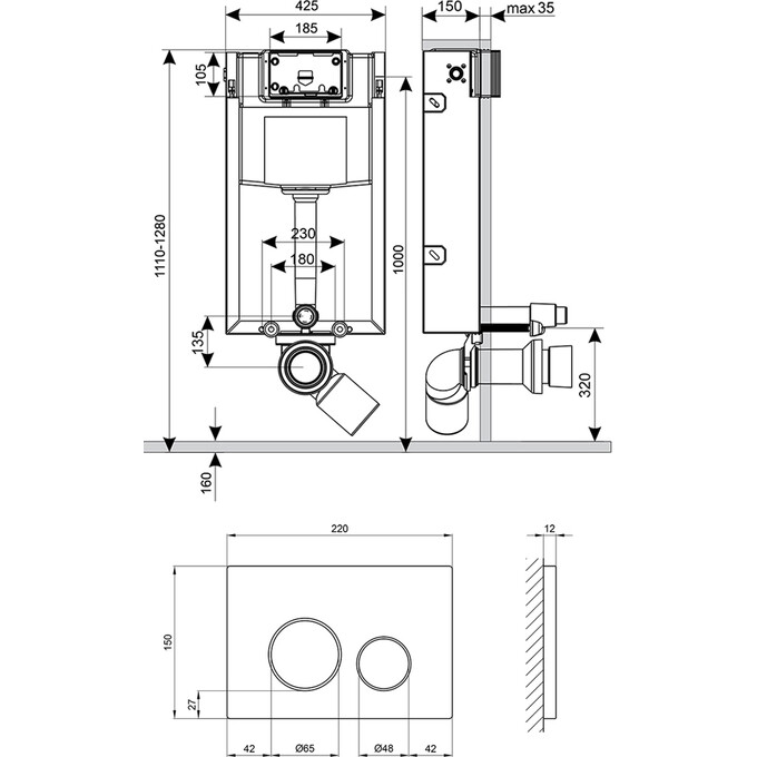 Система инсталляции для унитаза Qtap Nest ST QT0133M425M11V1146MB 4 в 1 (клавиша смыва, звукоизоляционная прокладка, крепление), фото 9