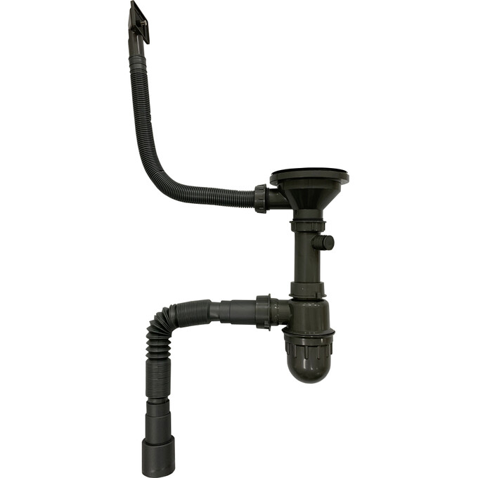 Сифон для кухонной мойки Lidz 47 01 002 01 (LIDZGRA470100201, черный, с дополнительным отводом), фото 