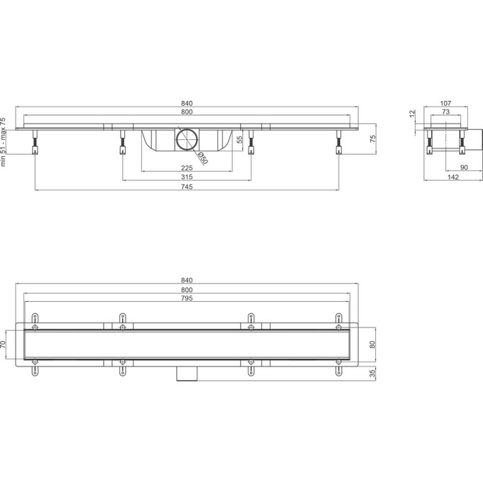Трап для душа Qtap Dry Tile304-800 (QTDRYTILE304800, 800 мм, серый/хром), фото 6
