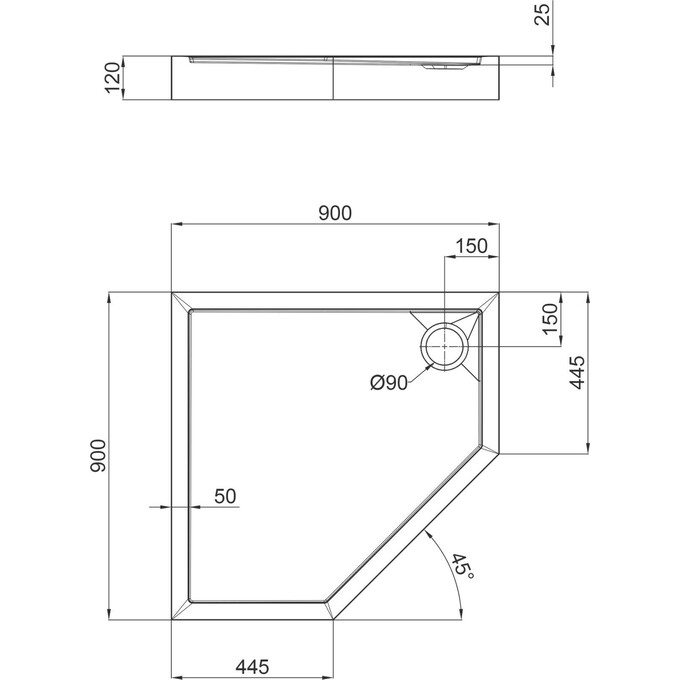 Душовий піддон Qtap Diamond 309912 (DIAMOND309912, 90x90 см, із сифоном), фото , изображение 5
