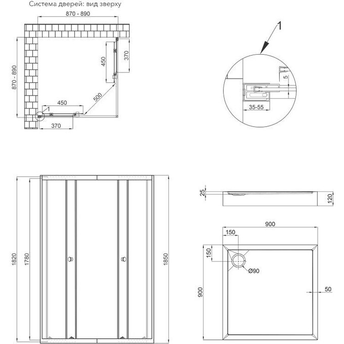 Душевая кабина Qtap Presto CRM1099SP5 с поддоном Qtap Tern 309912C (PRECRM1099SP5SET, 90x90 см, стекло матовое, профиль хром), фото 13