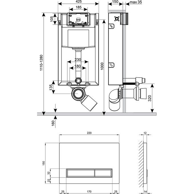 Система инсталляции для унитаза Qtap Nest ST QT0133M425M08V1091MB 4 в 1 (клавиша смыва, звукоизоляционная прокладка, крепление), фото 9
